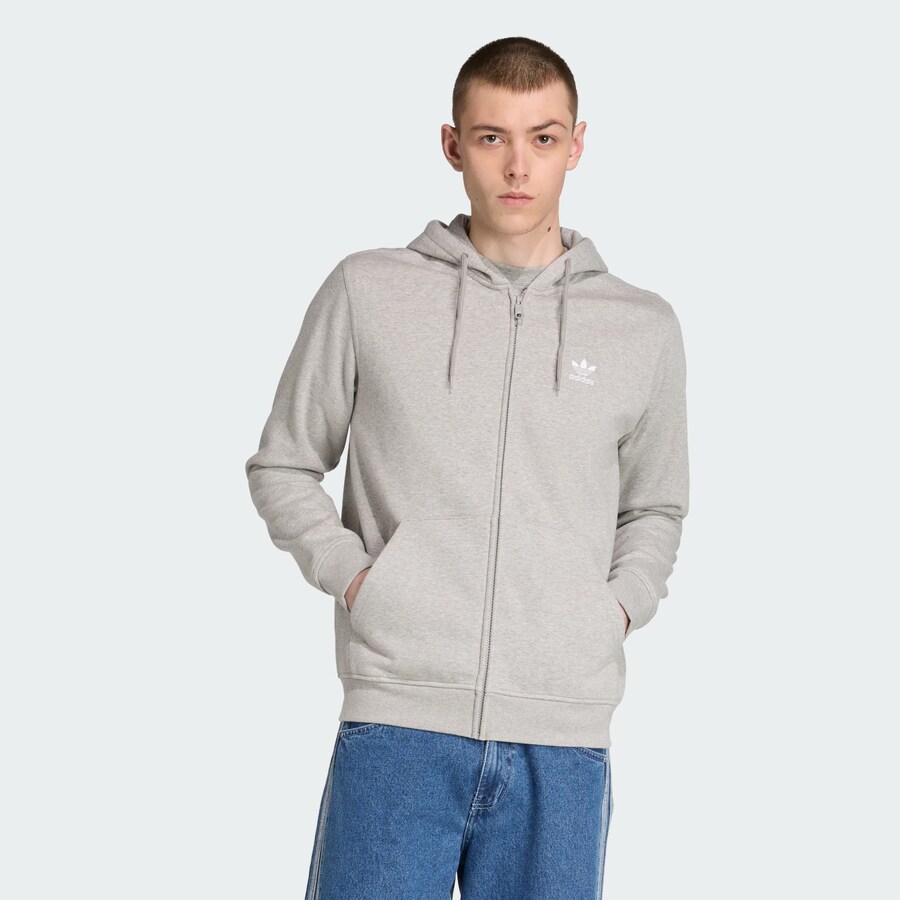 Толстовка с капюшоном на молнии ADIDAS ORIGINALS Trefoil Essentials, пятнистый серый — фото 2