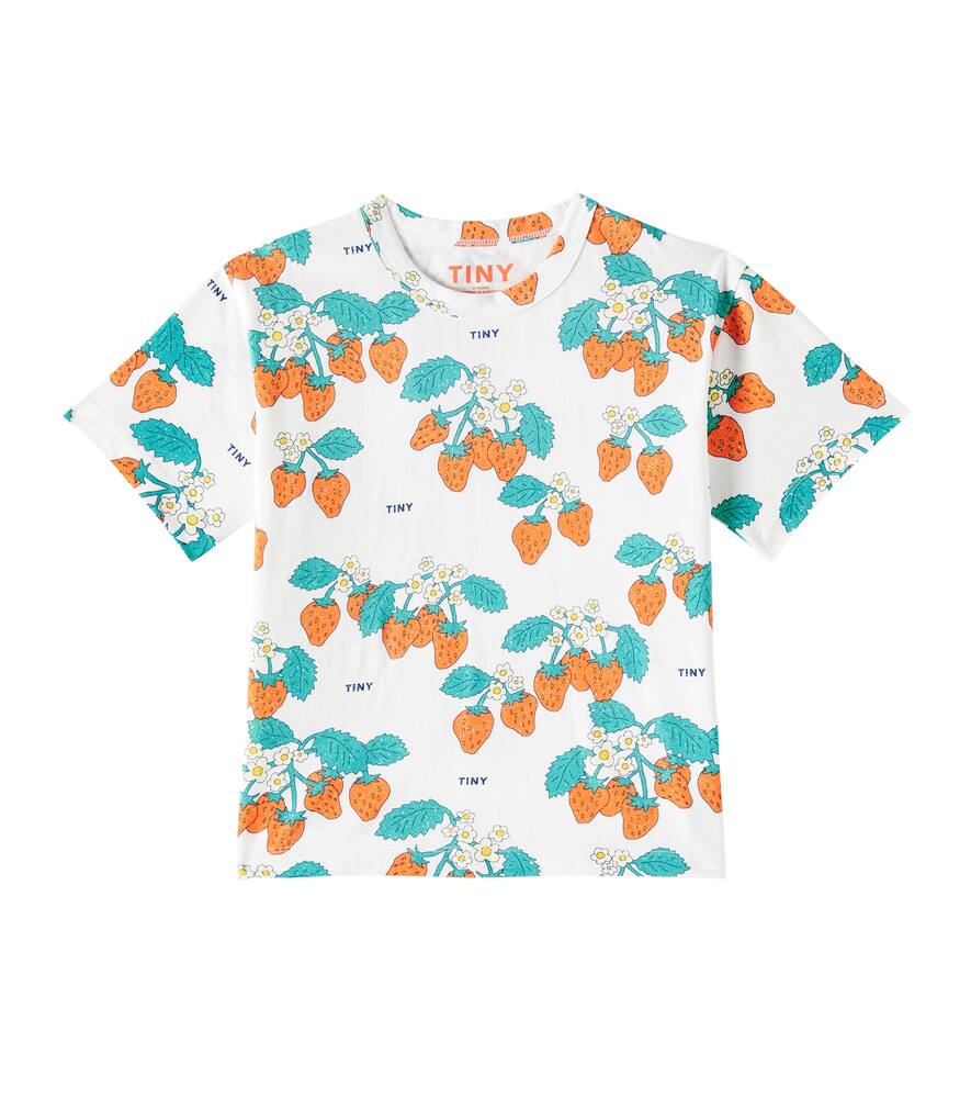 

Футболка из хлопкового джерси с клубничным принтом Tinycottons, Off-White