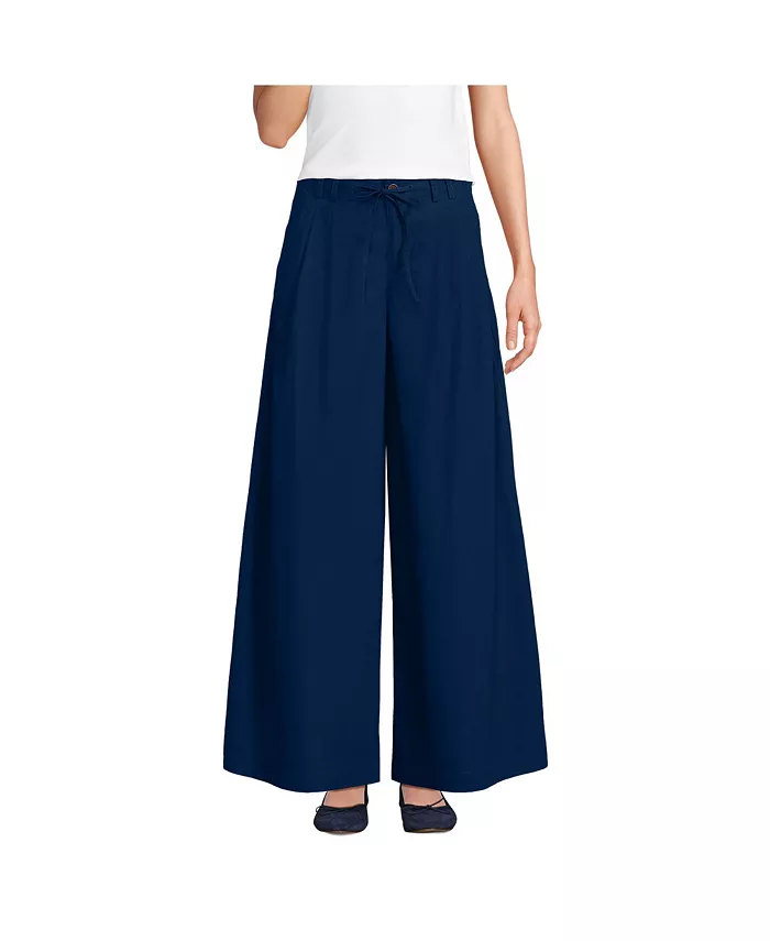 

Женские поплиновые брюки со средней посадкой и складками Lands' End, синий