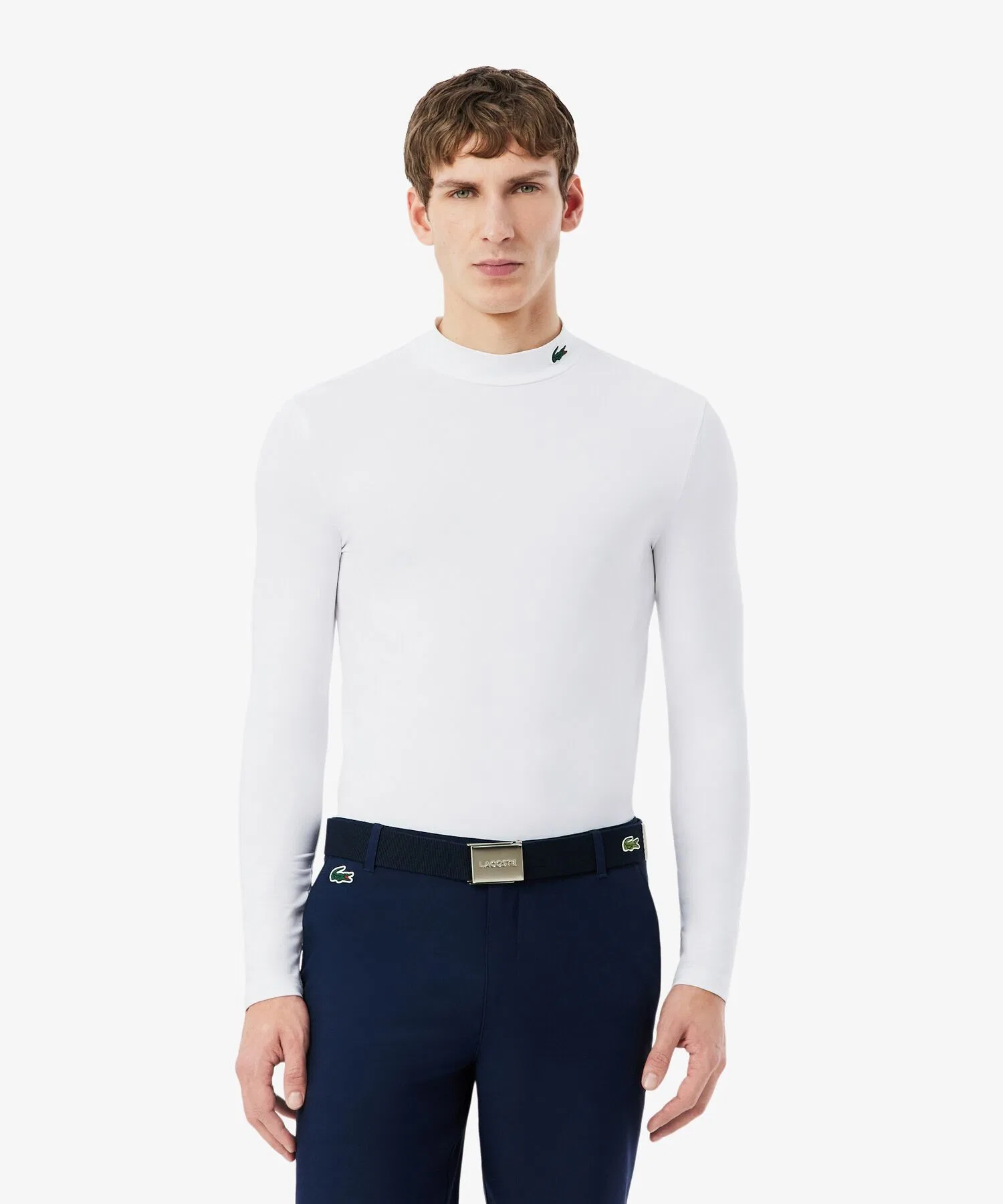 Футболка Lacoste Мужская с длинным рукавом и воротником-стойкой, влагоотводящая, UPF50