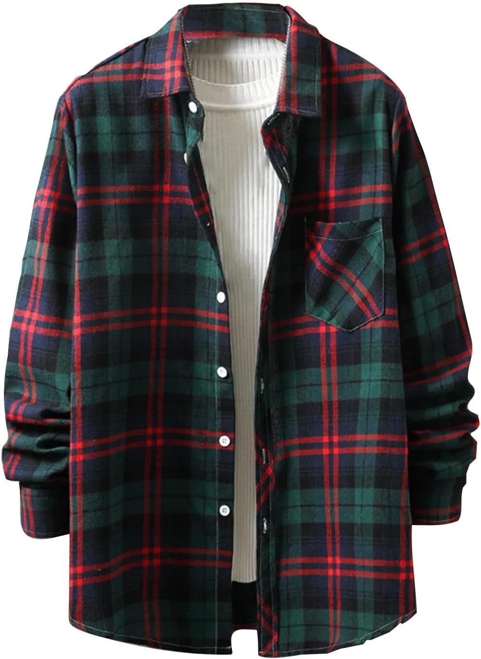 

Мужская хлопковая фланелевая рубашка с длинным рукавом в клетку