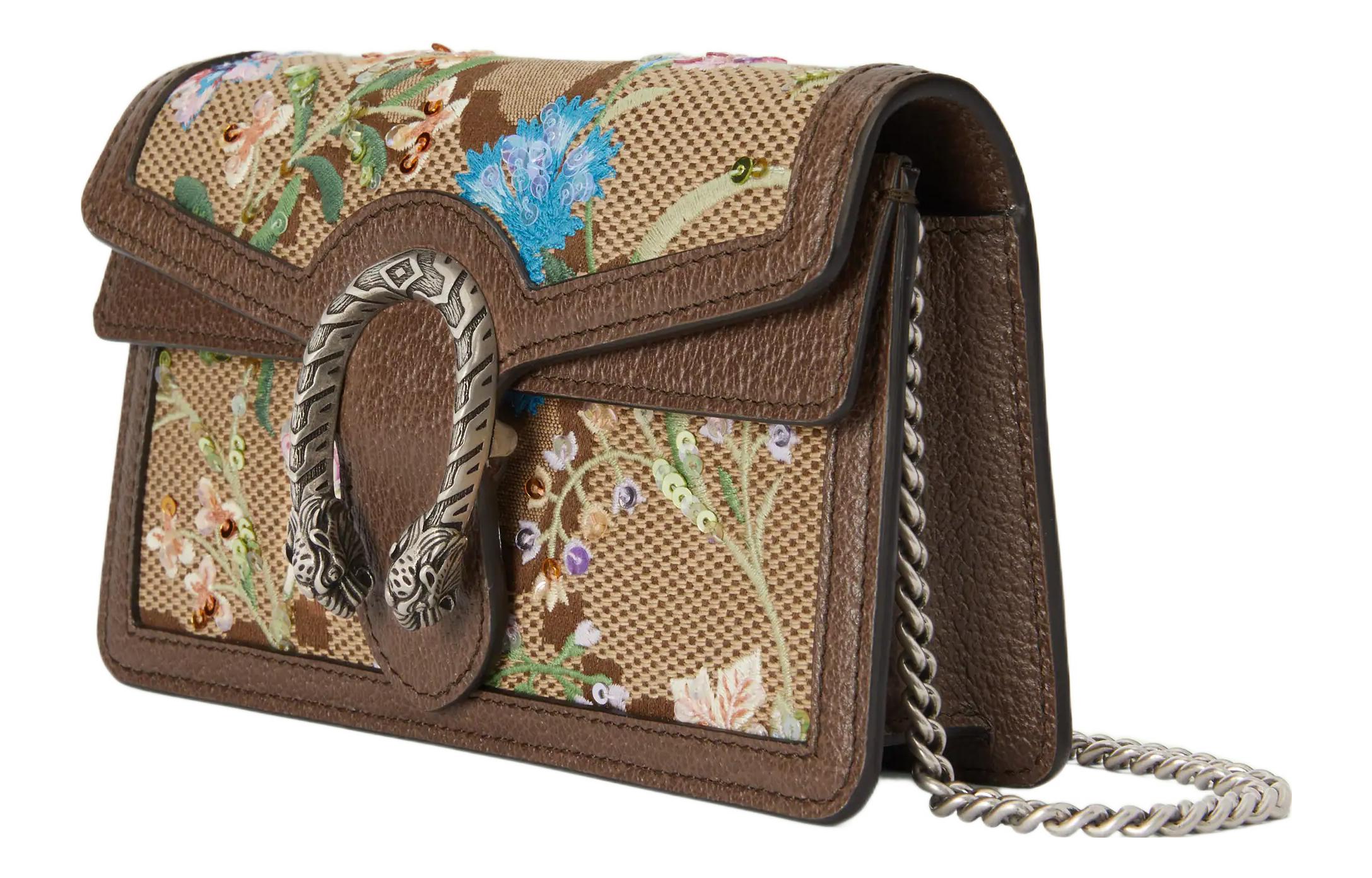 Женская холщовая сумка через плечо с кожаными деталями GUCCI — фото 2