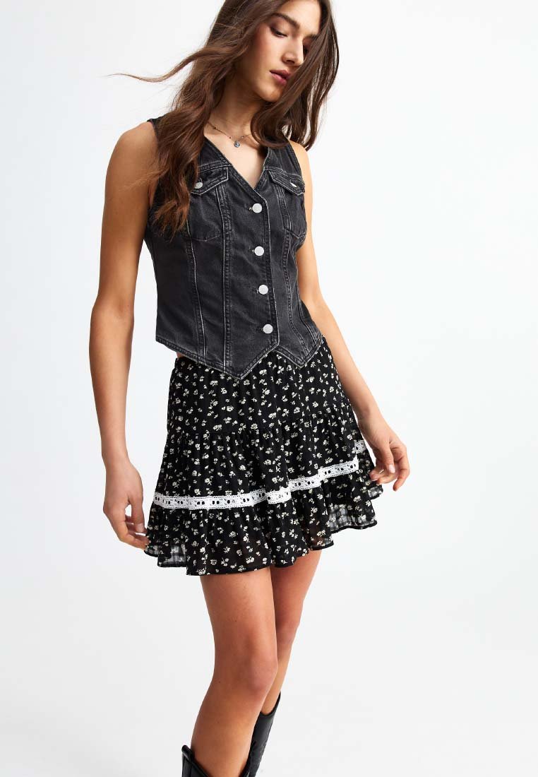 

Мини-юбка FLORAL PRINT TIERED MINI New Look, черный