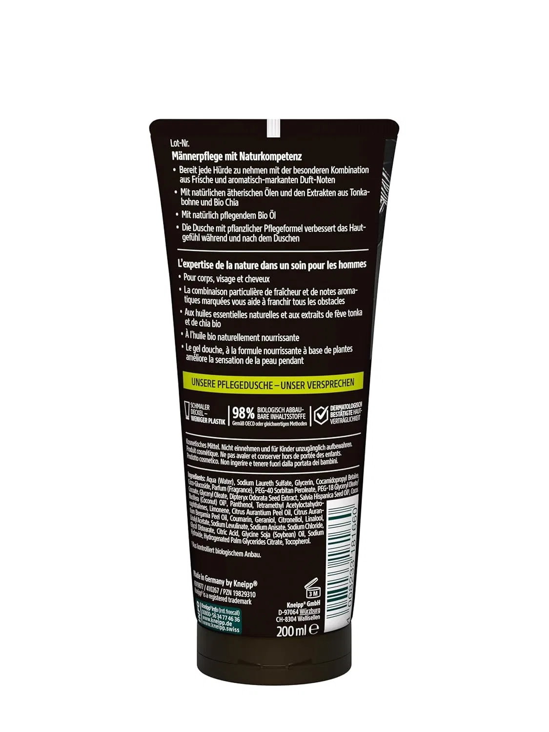 Мужской гель для душа Kneipp MEN 3-в-1 Dynamic с экстрактами бобов тонка и органической чиа, 6 x 200 мл Kneipp — фото 3