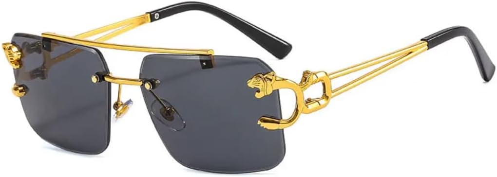 

Модные металлические солнцезащитные очки без оправы с леопардовым принтом, двойной перемычкой, градиентной пленкой Ocean Film, защитой от УФ-излучения UV400 VVTWSSW, All Grey