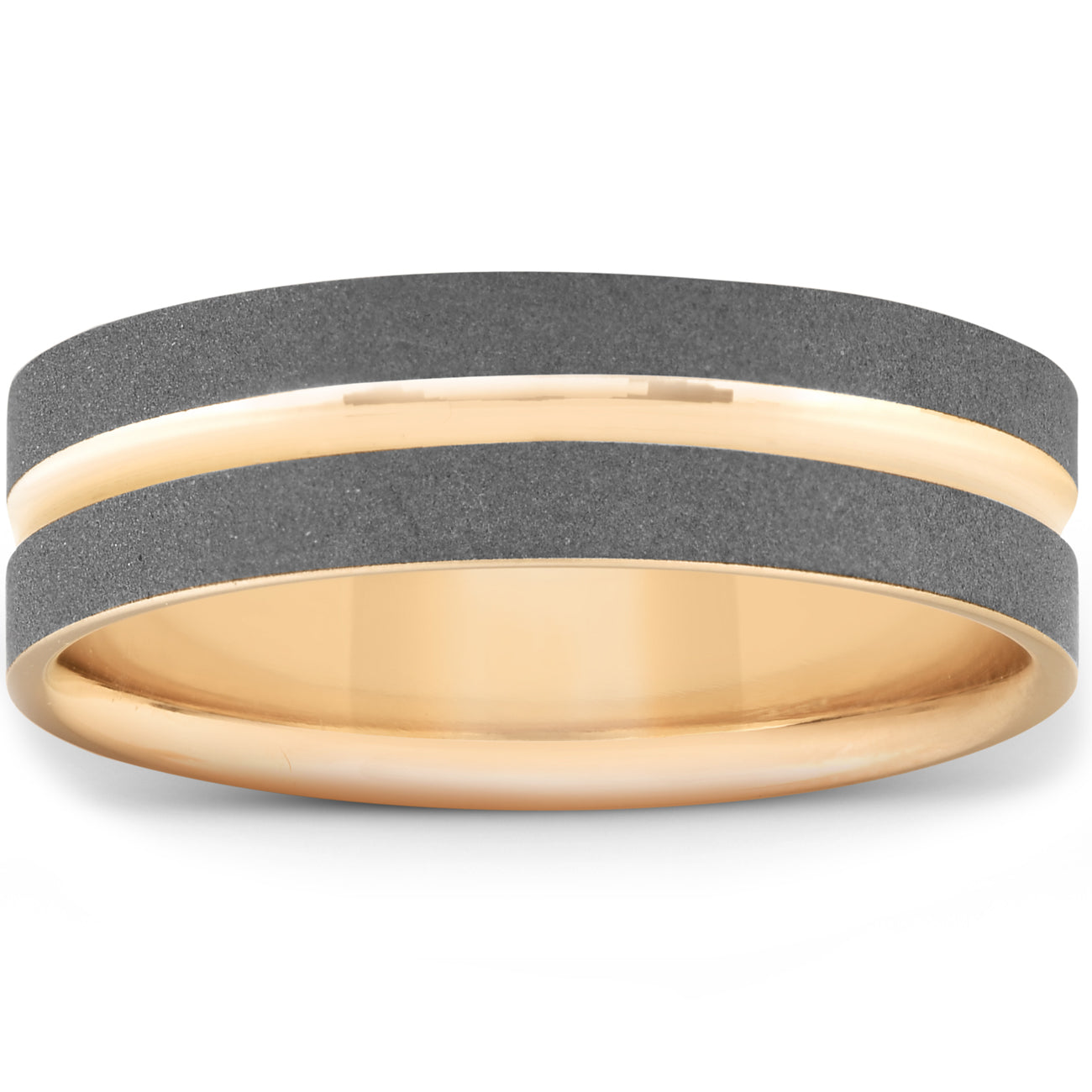 

Мужское обручальное кольцо с плоской подошвой, 14-каратное желтое золото и черная матовая отделка, ширина 6 мм Pompeii2, 14K Yellow Gold