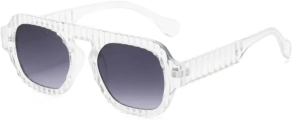 

Винтажные солнцезащитные очки с плоской верхней частью, полосатой волнистой оправой для женщин и мужчин, в стиле хип-хоп, квадратные очки MTZJH, Clear Gray