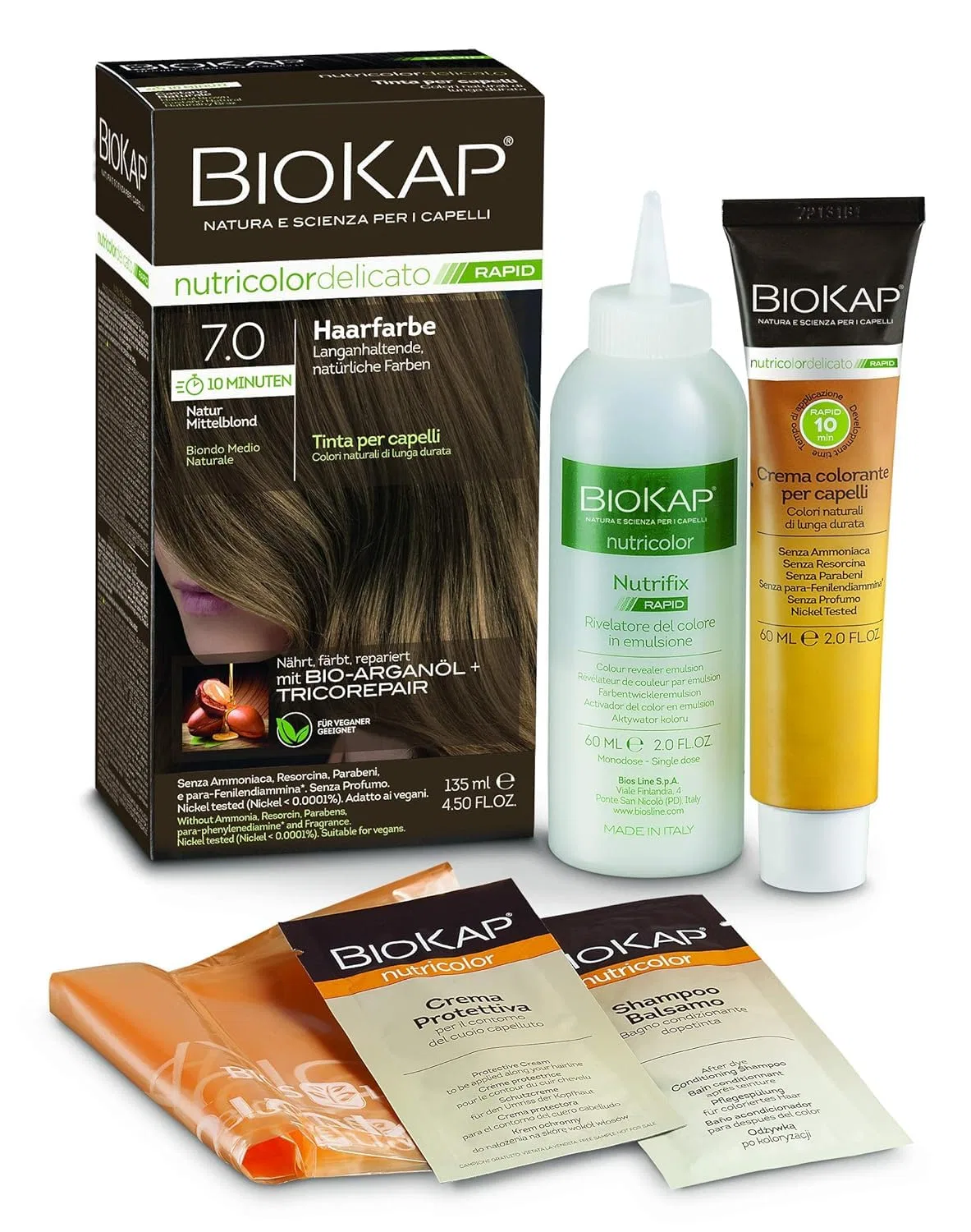Стойкая краска для волос «Rapid Permanent 7.0» от BIOKAP Biokap