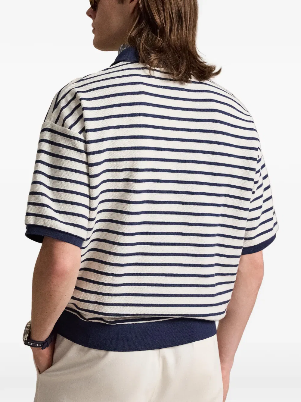 Полосатая рубашка-поло с короткими рукавами Polo Ralph Lauren, нейтральный — фото 4
