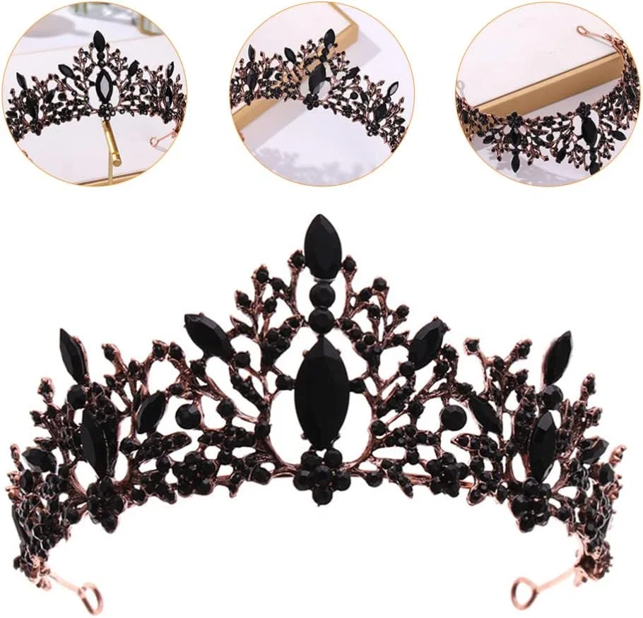 Женская тиара minkissy Baroque Black Crown, 14.5 x 7 дюймов Minkissy — фото 2