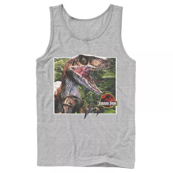 

Мужская майка Jurassic Park с раптором, выходящим из леса Licensed Character, серый