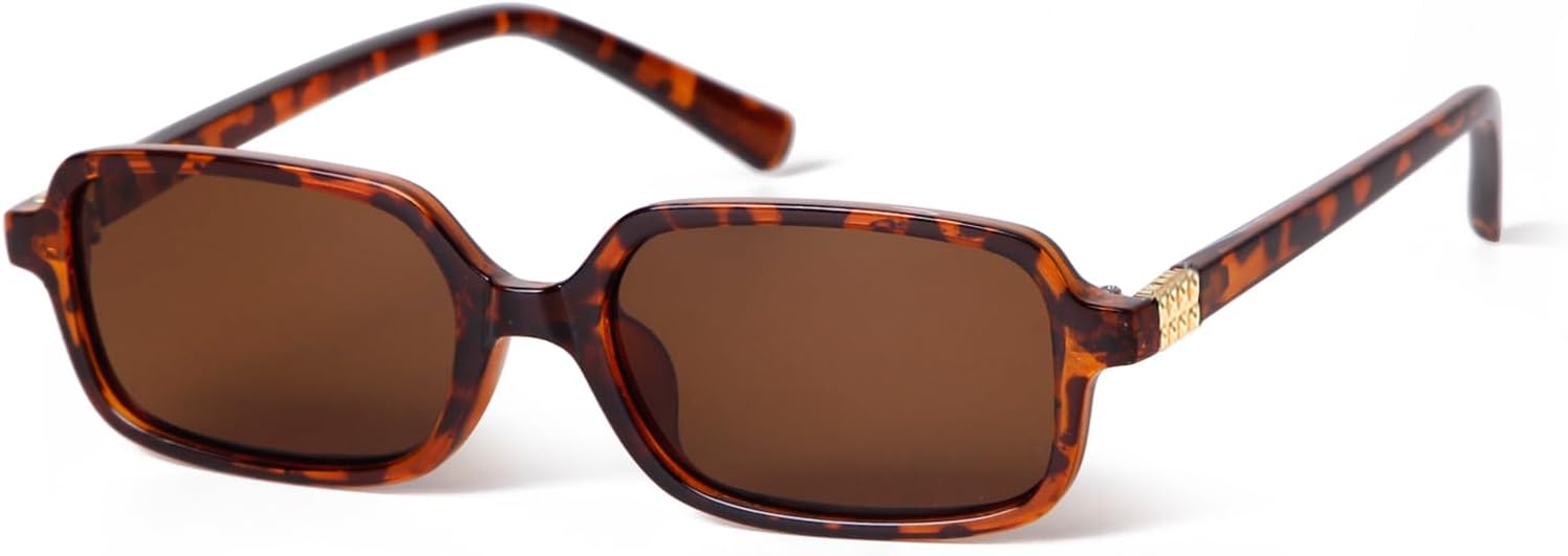 

Солнцезащитные очки VIA LEECA ретро прямоугольной формы для женщин, маленькие, винтажные, модные, узкие, в стиле 90-х, трендовые солнцезащитные очки 2025 года, Tortoise Frame Brown Lens