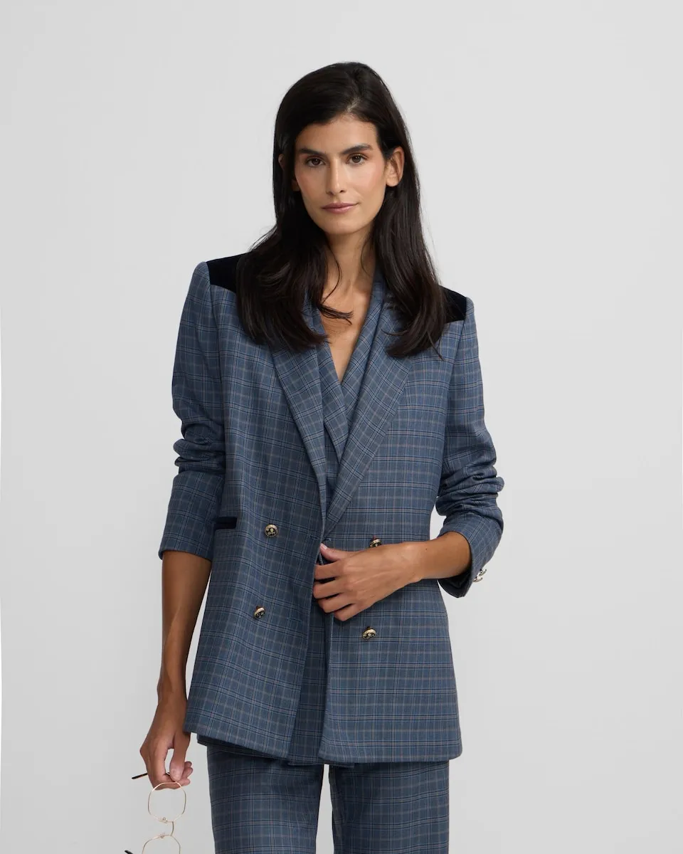 

Женский пиджак из вельвета с синими клетками Silbon