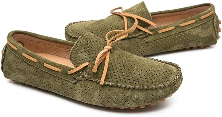 Мокасины перфорированные замшевые, Loafers for Men, армейский зеленый PUGHGAETZF — фото 3