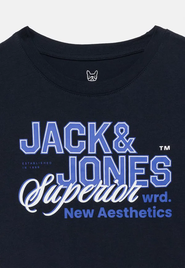 Футболка с логотипом jjelogo и принтом на воротнике. Jack & Jones Junior, Navy Blazer/Dazzling Blue — фото 4