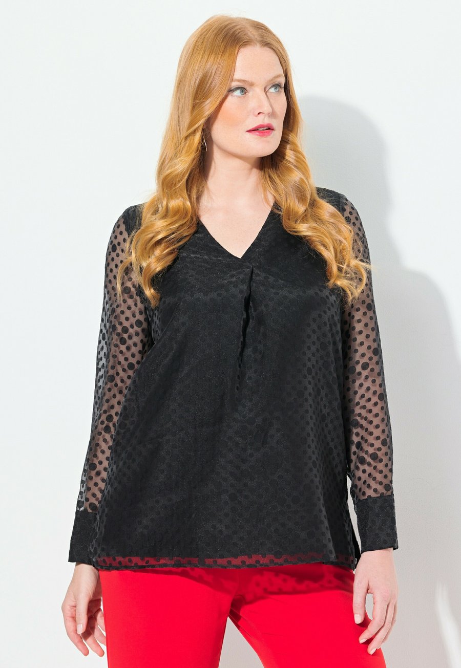 

Блуза Ulla Popken LAYERED POLKA DOT LONG SLEEVE, Black