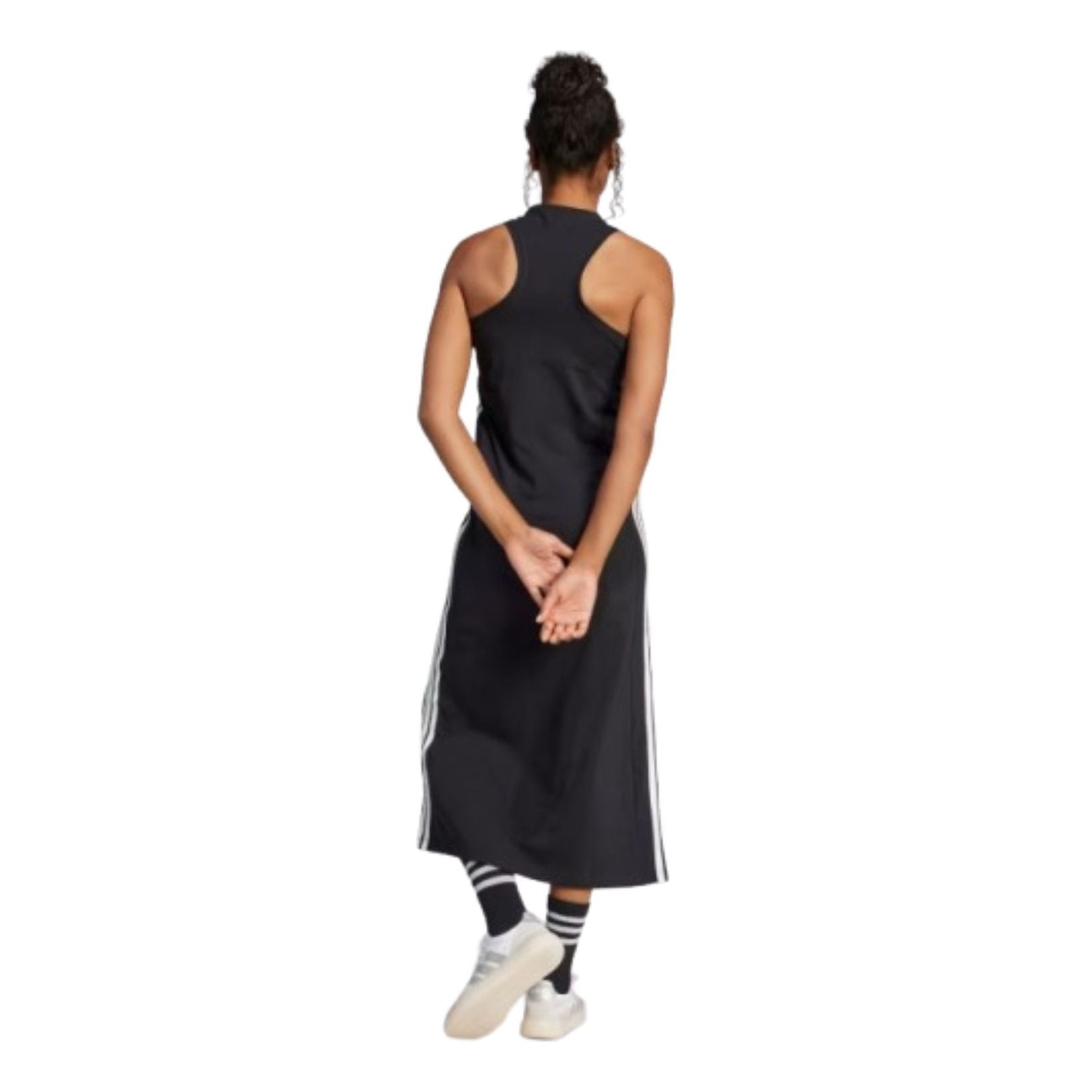 (WMNS) Платье-борцовка Adidas Essentials с тремя полосками, черно-белое, модель — фото 3