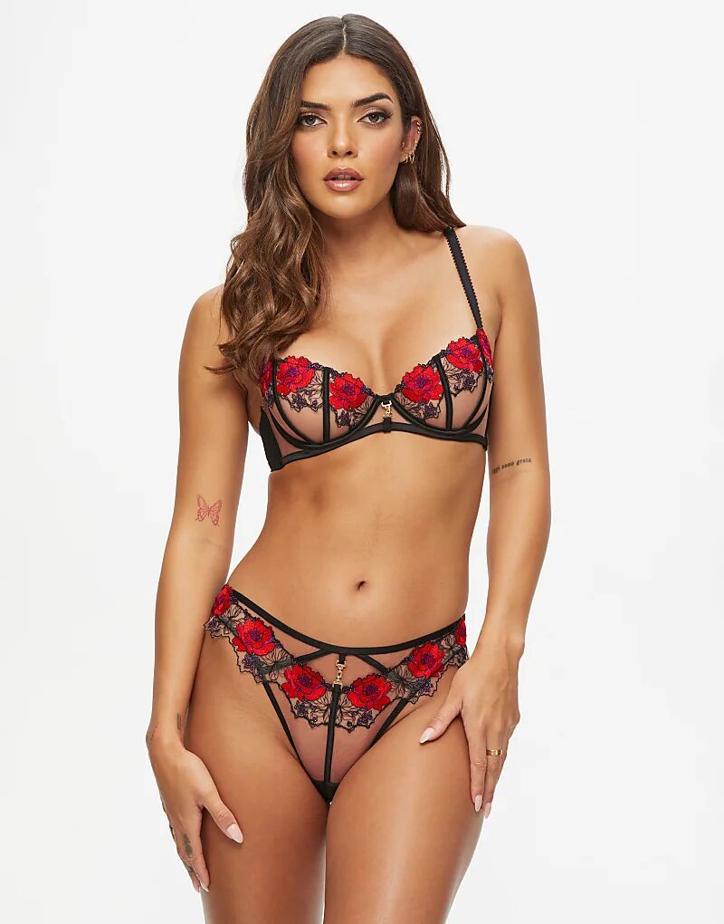 

Ann Summers Комплект белья Caged rosed бразильский в черно-красном цвете