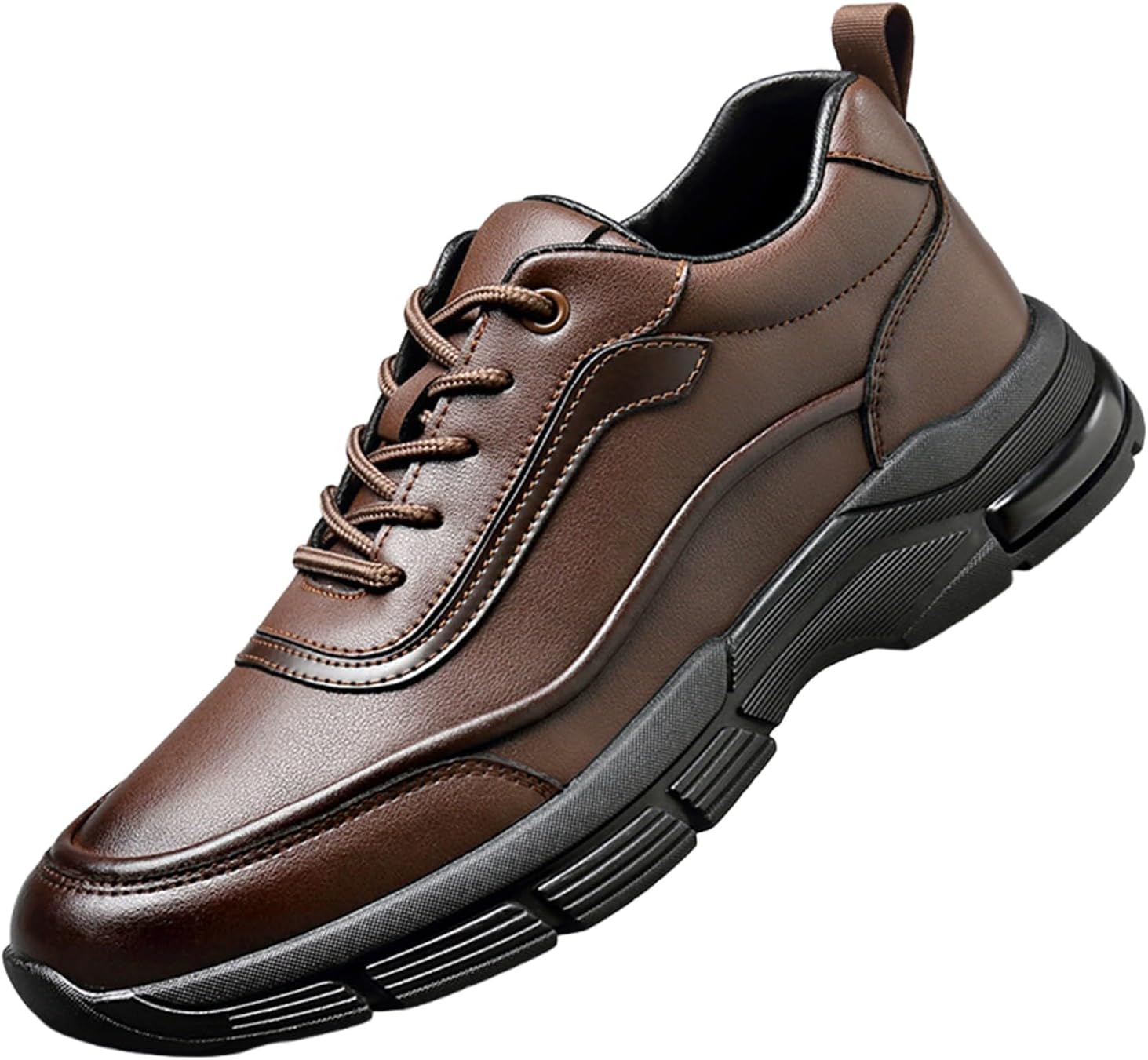 

Мужские кожаные кроссовки на шнуровке, удобные, с нескользящей подошвой, платформой, модные, для работы и офиса, оксфорды, повседневная обувь для прогулок Nxnbhsl, коричневый