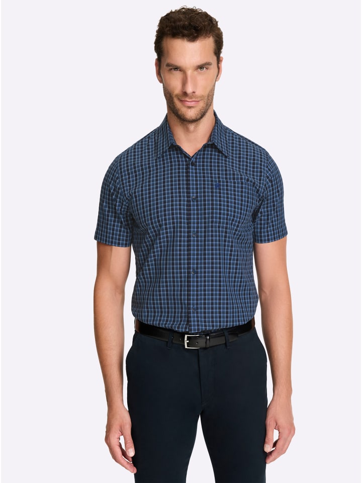 

Рубашка с короткими рукавами из темно-синего и джинсово-синего клетчатого цвета. WITT WEIDEN