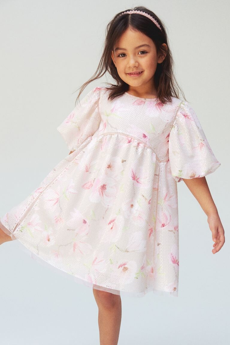 

Платье из тюля с пайетками и рукавами-буфами H&M, розовый
