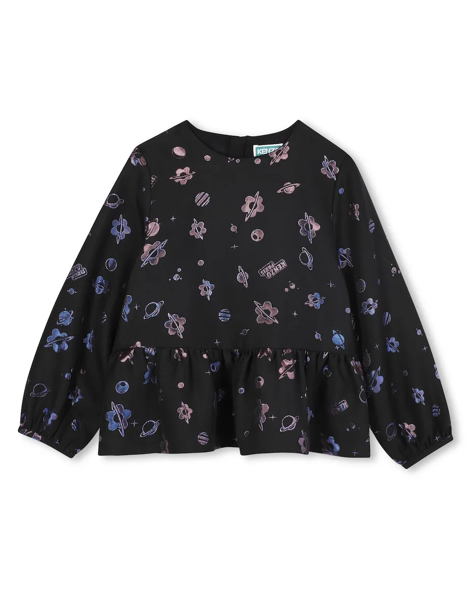 

Детская блузка черного цвета с длинным рукавом Kenzo Kids