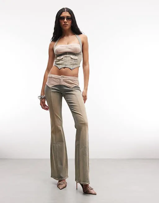 

Вельветовые расклешенные джинсы с контрастным логотипом на талии I.AM.GIA Tommie винтажного светло-коричневого цвета