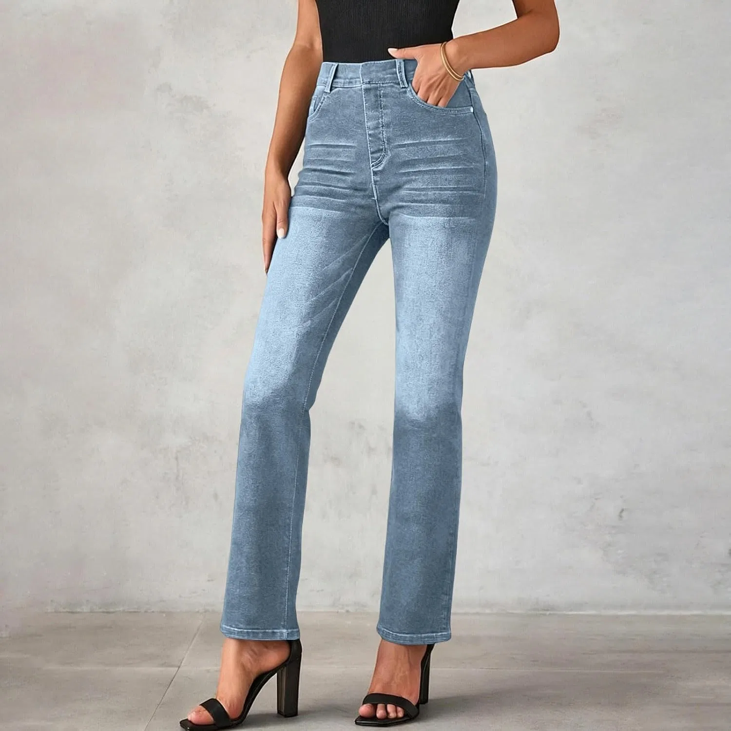Джинсы зауженные к низу, Sky Blue, Women's Denim Pants — фото 2