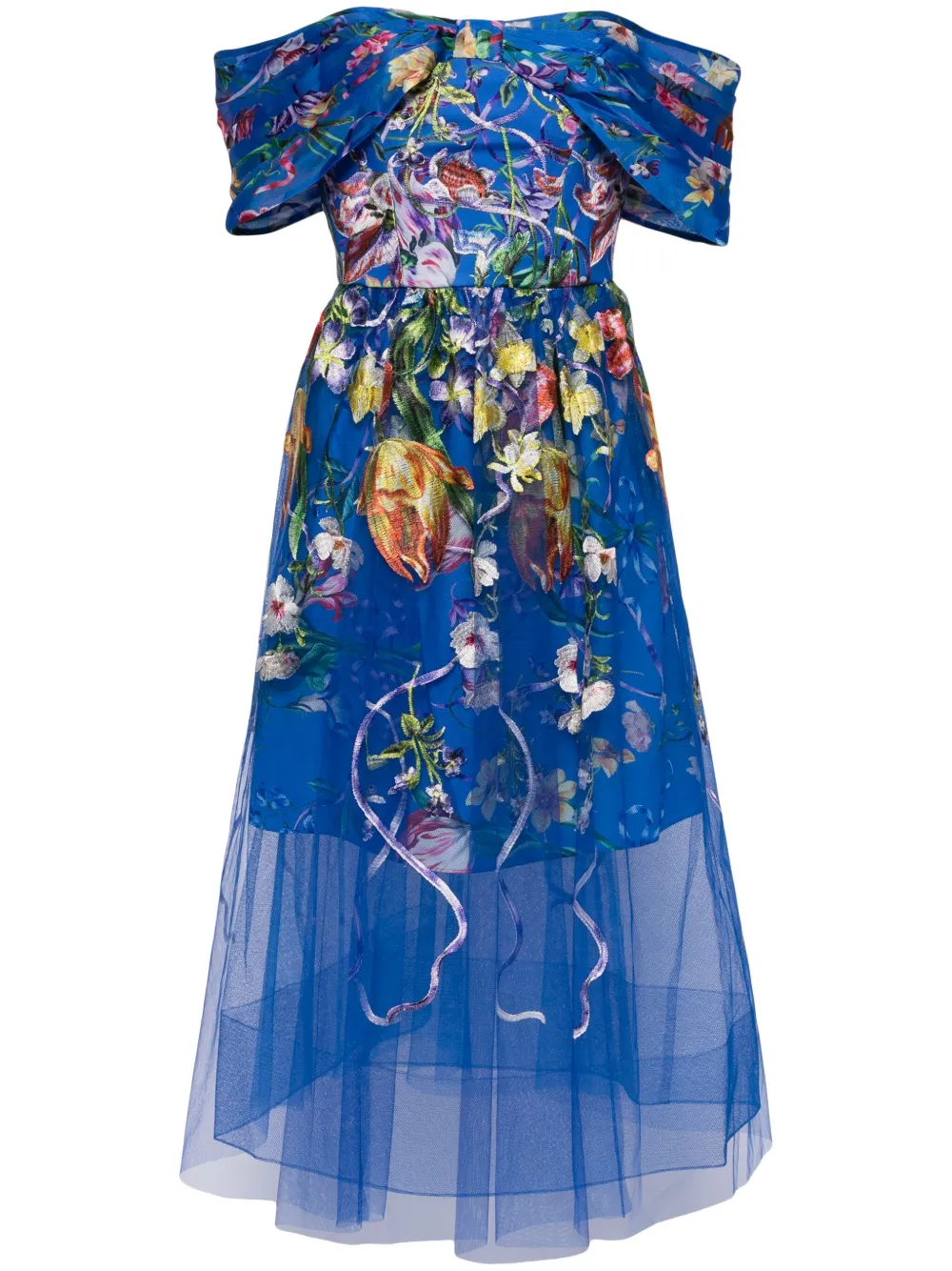 

Платье миди Ribbons из тюля Marchesa Notte, синий