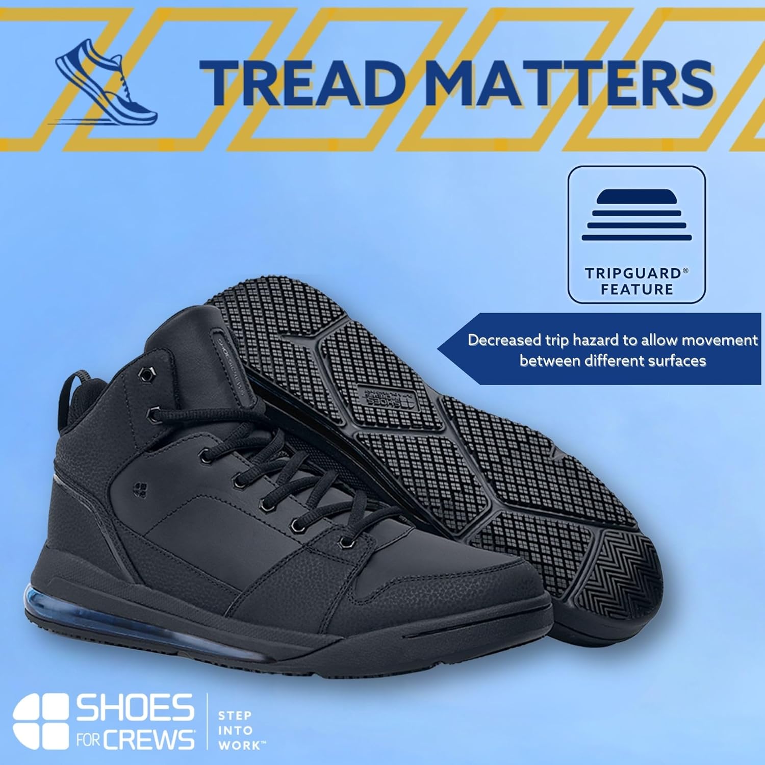 Мужские рабочие кроссовки Shoes For Crews с высокой посадкой и противоскользящей подошвой - удобная, нескользящая рабочая обувь для мужчин в сфере общественного питания, здравоохранения и розничной торговли - Tigon, черный — фото 3