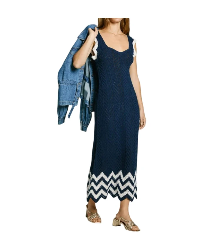 

Вязаное платье с геометрическим узором, темно-синего и белого цвета. Pepe Jeans, синий