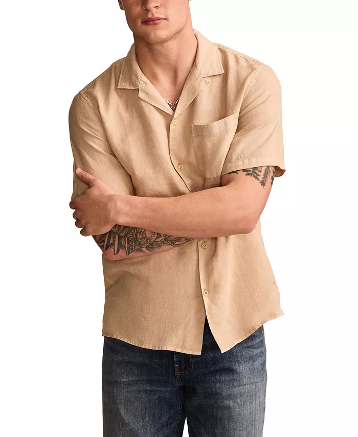 

Мужская льняная рубашка с коротким рукавом и отложным воротником Camp Collar Lucky Brand, серебряный
