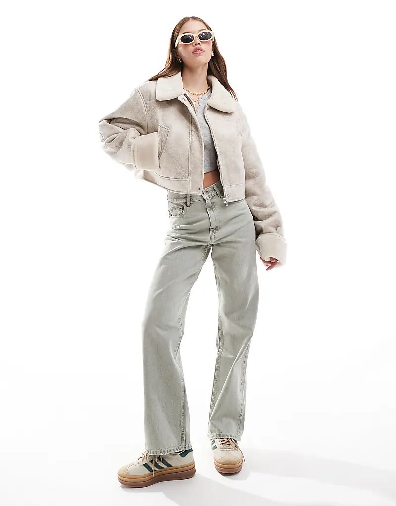 

Куртка из овчины с верхним воротником в камне ASOS DESIGN