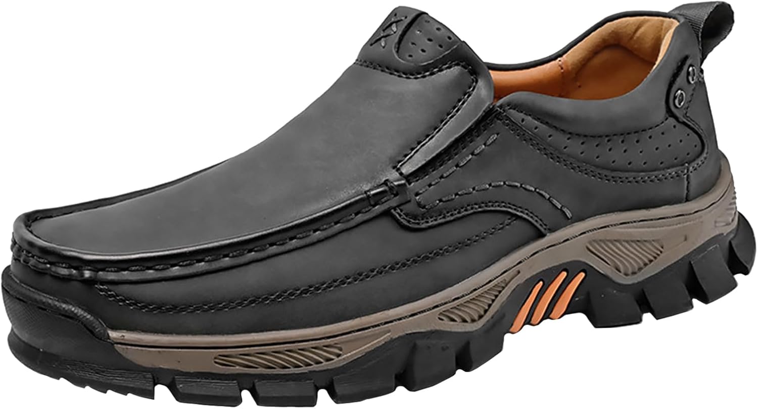 

Мужские кожаные лоферы без шнурков с противоскользящей подошвой, легкие и удобные, для бизнеса и повседневной носки, удобные, широкой посадки, рабочая обувь для активного отдыха и походов на улице Generic, темно-серый