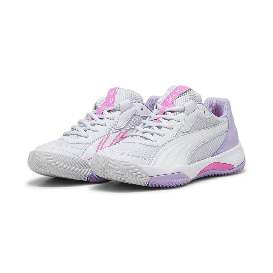 Кроссовки для паделя NOVA Court женские PUMA Silver Mist White Vivid Violet Gray Purple