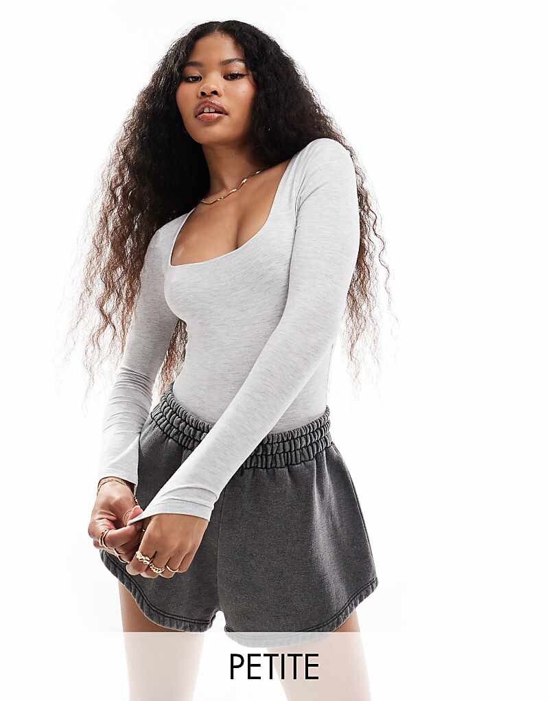 

Miss Selfridge Petite – боди с квадратным вырезом и длинными рукавами серого меланжевого цвета