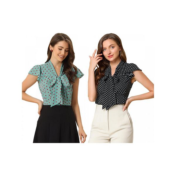 

2 упаковки женской летней блузки с галстуком-бабочкой и рюшами Inspire Chic, Black Light Green