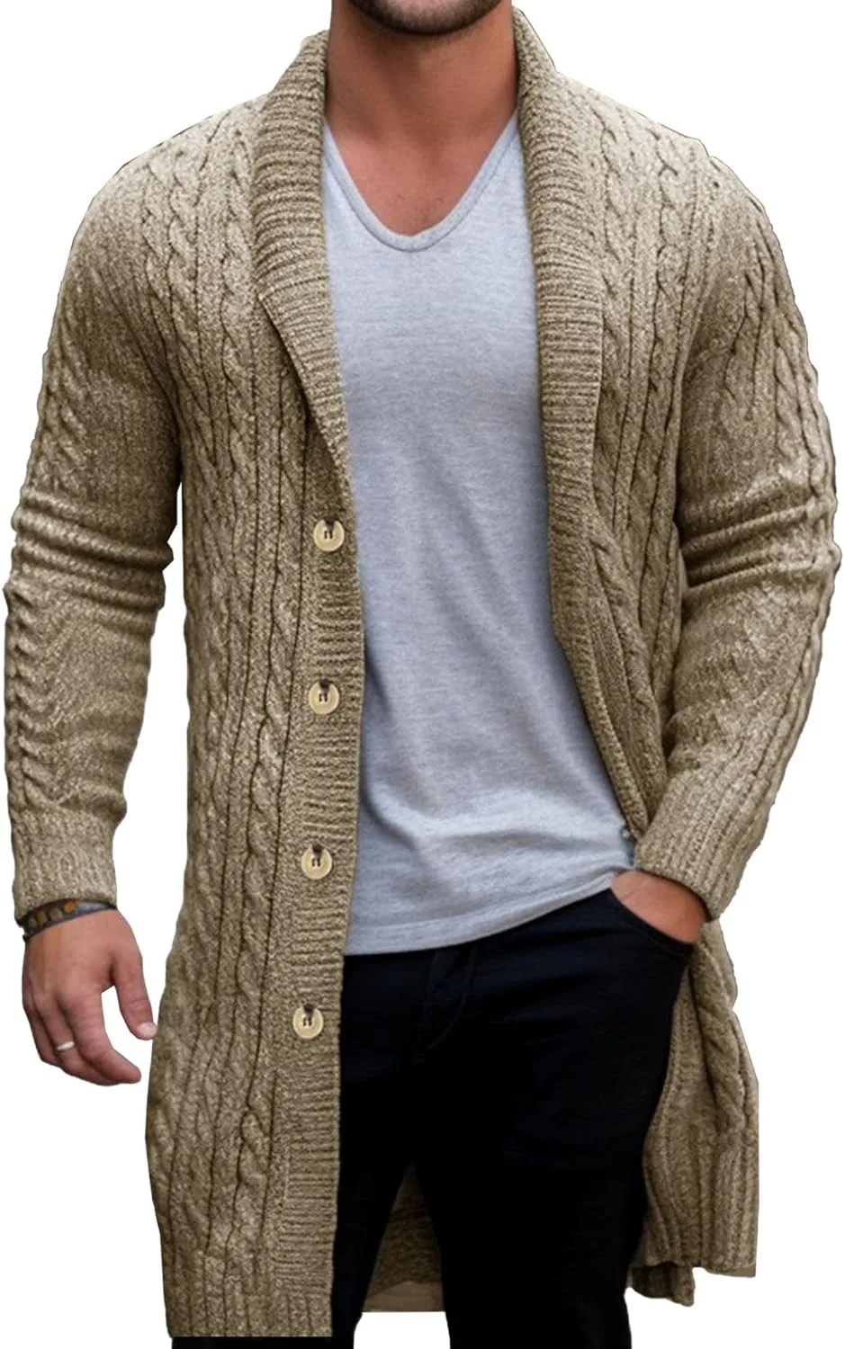 

Мужской кардиган с шалью и пуговицами SWJGLITTR