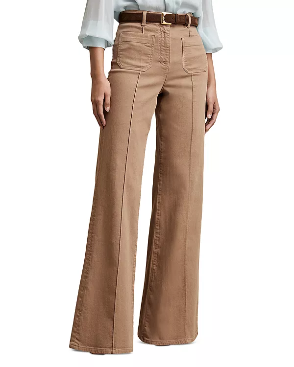 

Укороченные джинсы-клеш с накладными карманами цвета сакуры, нейтрального оттенка тауп. Reiss, бежевый