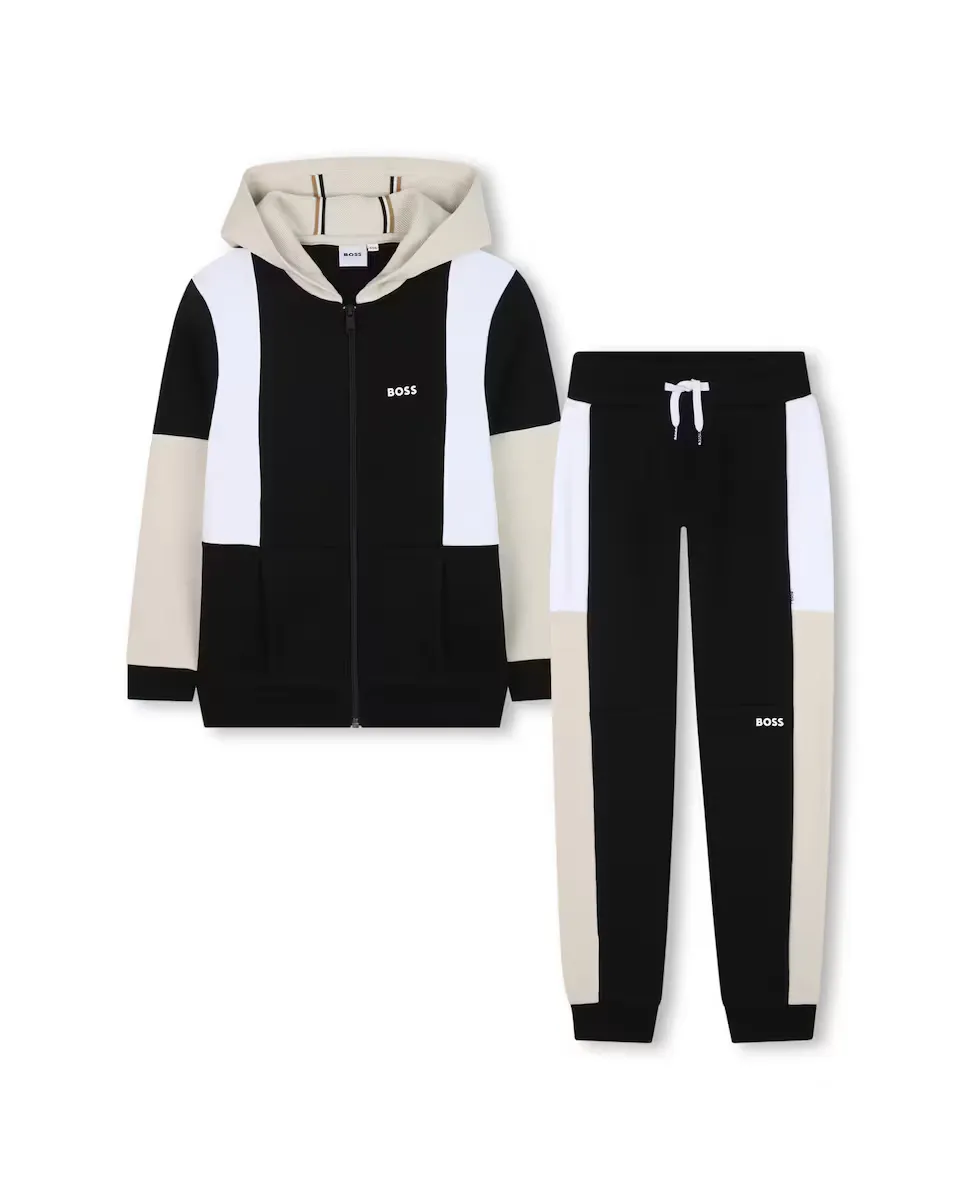 

Спортивный костюм для мальчиков в стиле колор-блок с капюшоном и молнией BOSS Kidswear, чёрный