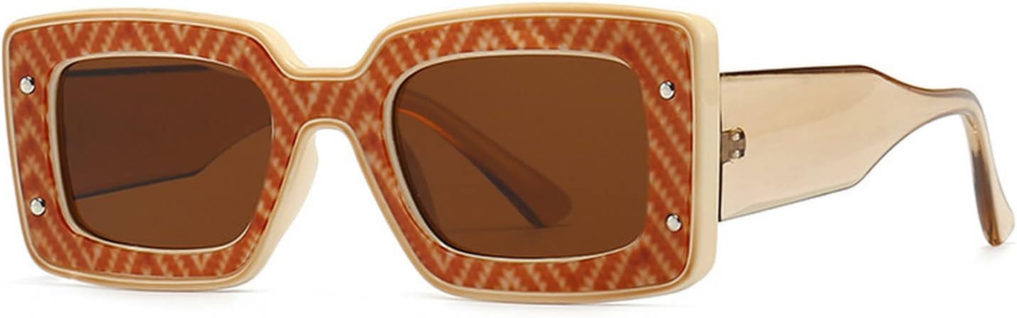 

Модные квадратные солнцезащитные очки для женщин и мужчин с декоративными заклепками, роскошные женские солнцезащитные очки UV400, очки с леопардовым принтом mincl, Light Tea