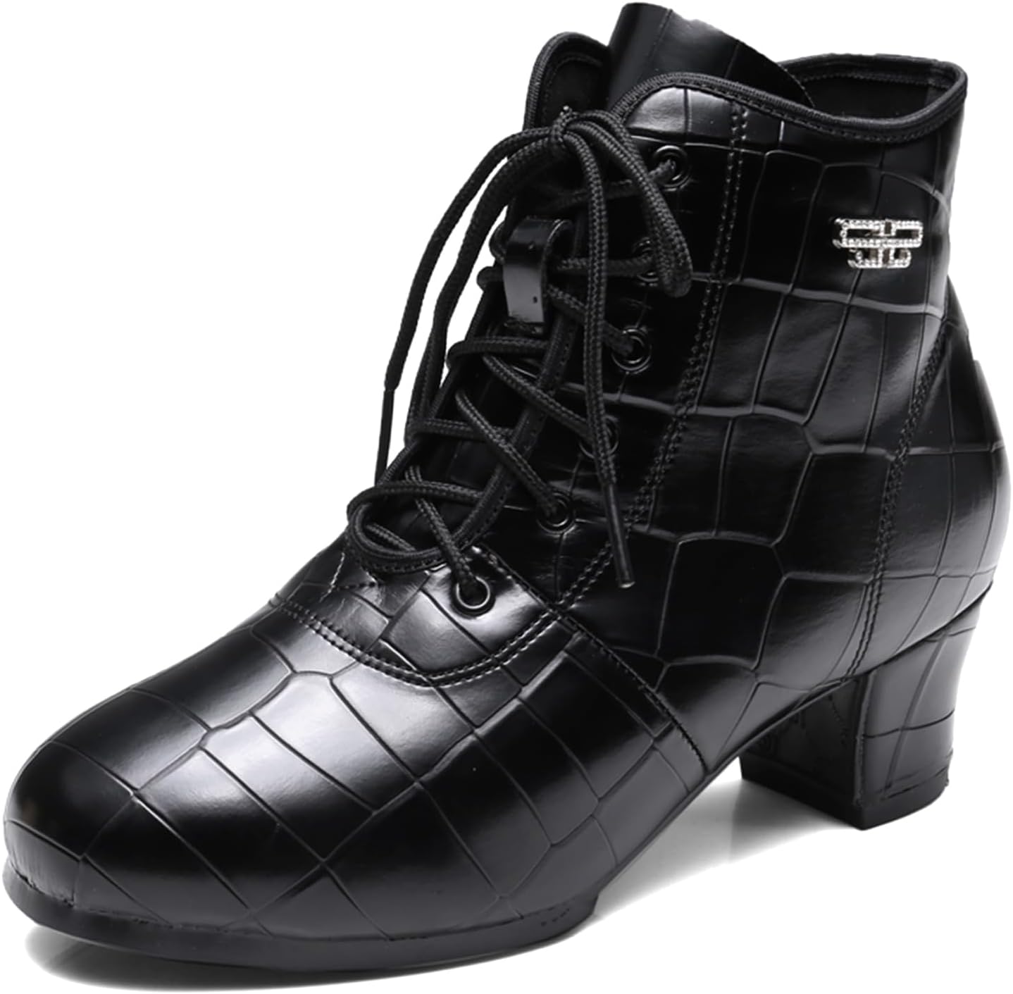 

Джазовые танцевальные ботинки для женщин с полной резиновой подошвой, высокие бальные танцевальные туфли с молнией для практики латинских и сальса танцев Hiuzylqx, черный