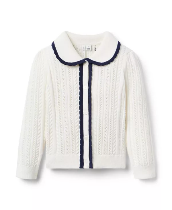 

Детский кардиган с ажурной фестончатой отделкой - для малышек, девочек постарше. Janie And Jack, бежевый