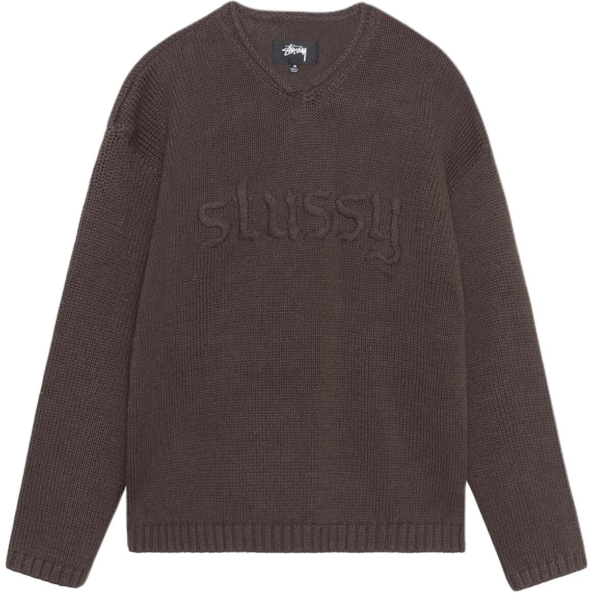 

Вышитый свитер с логотипом и V-образным вырезом Stussy, коричневый