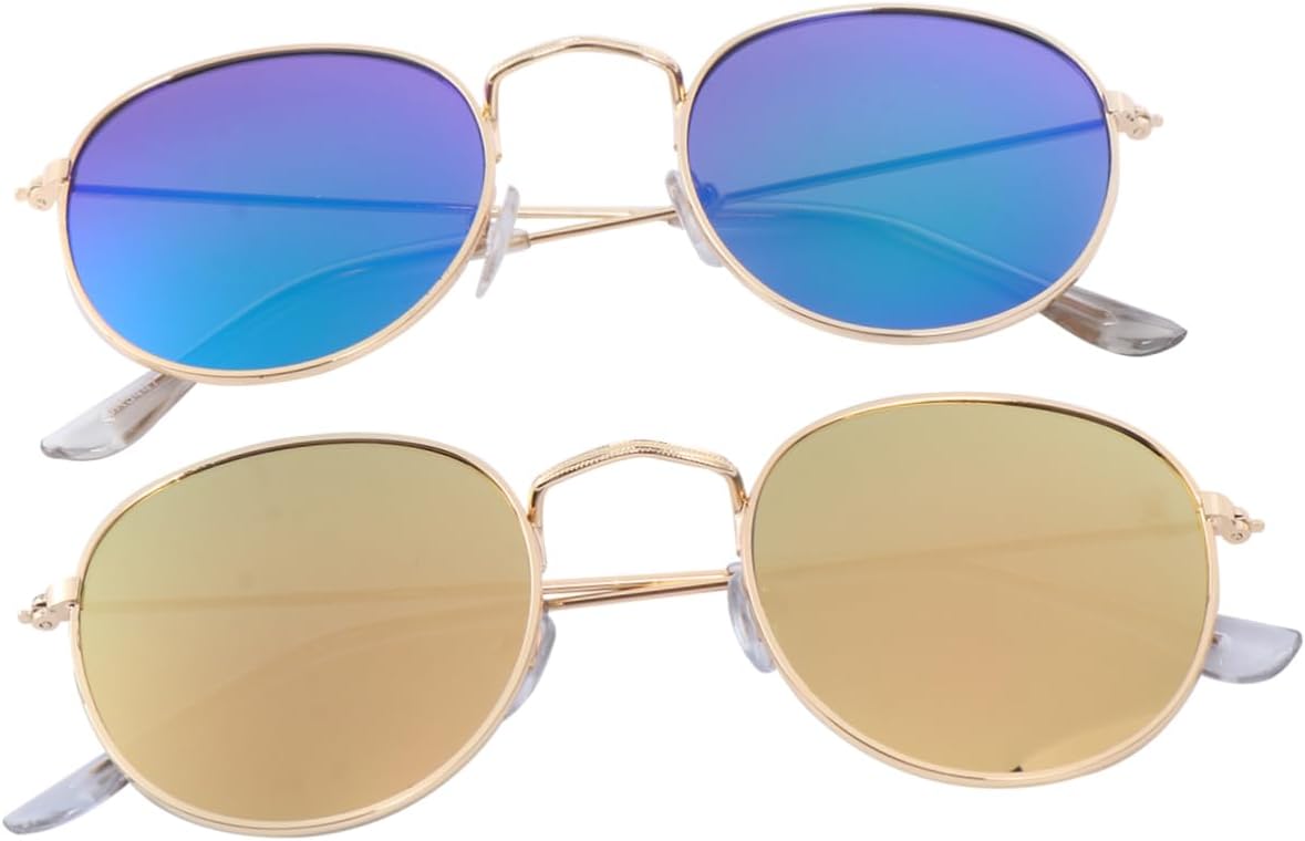 

2 ретро-солнцезащитные очки круглой формы. Стильный модный аксессуар для пляжного отдыха и активного отдыха на природе. Легкий дизайн. Стильные линзы TOVINANNA, Assorted color Retro Frame Sunglasses - Size: About 13 x 4