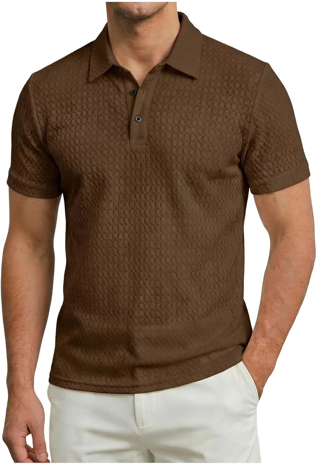 

Мужская поло с коротким рукавом, текстурированная, stretchy Lmdudan