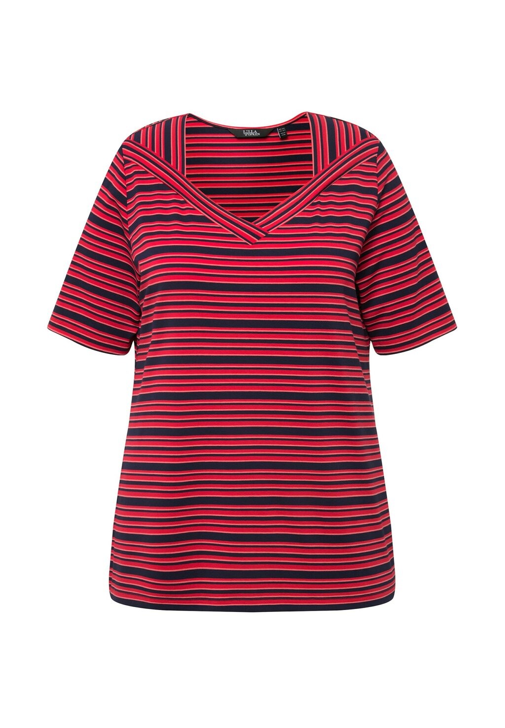 

Футболка с принтом STRIPE SHORT SLEEVE V-NECK TEE Ulla Popken, красный