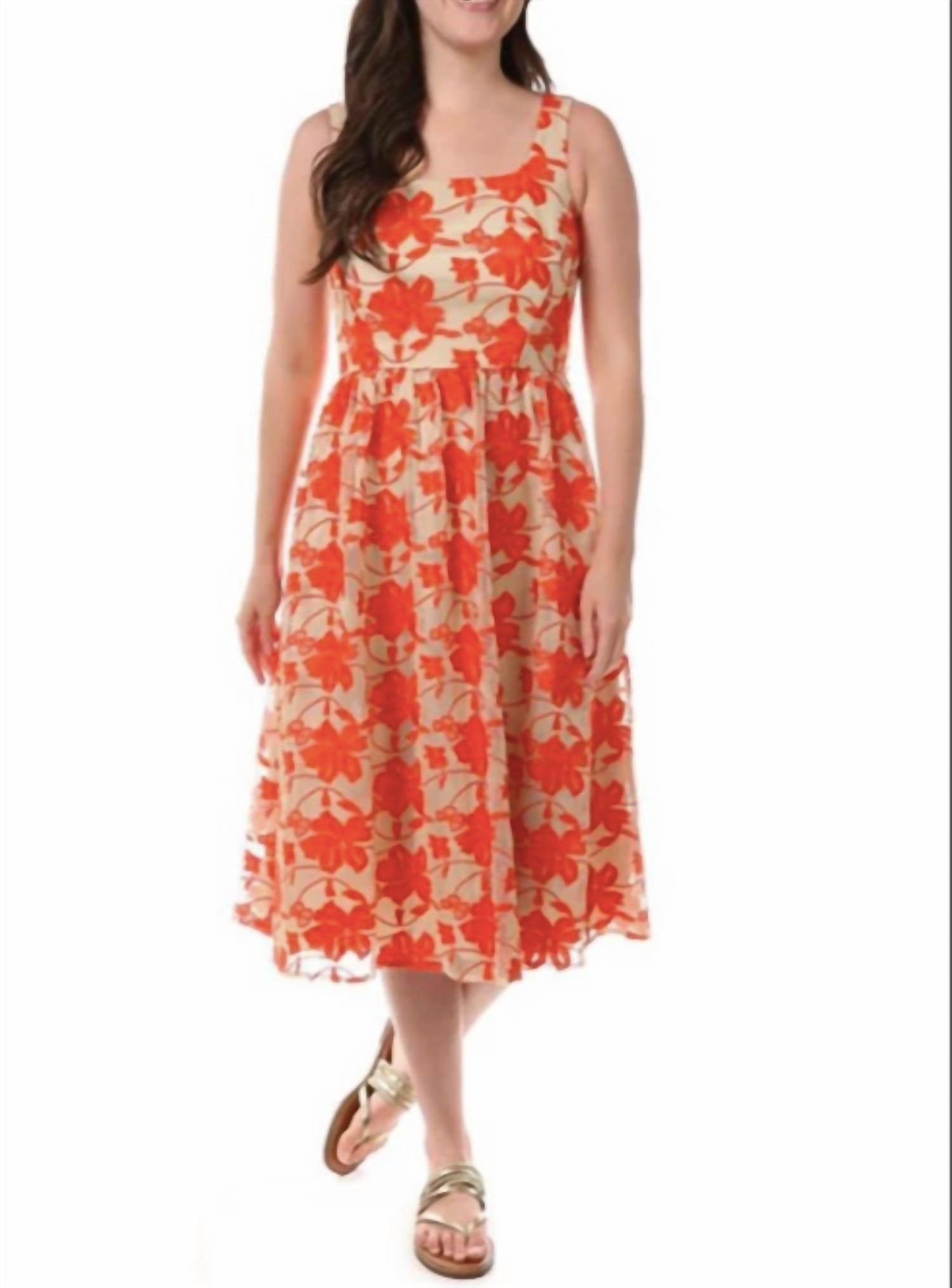 

Платье-миди с вышивкой из сетки цвета мака Vince Camuto, цвет poppy