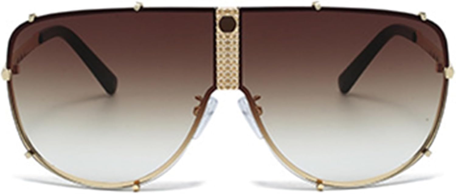 

Роскошные металлические солнцезащитные очки с плоской верхней частью - большие модные солнцезащитные очки для женщин с защитой от УФ-излучения UV400 bullabulling, Gold Tea