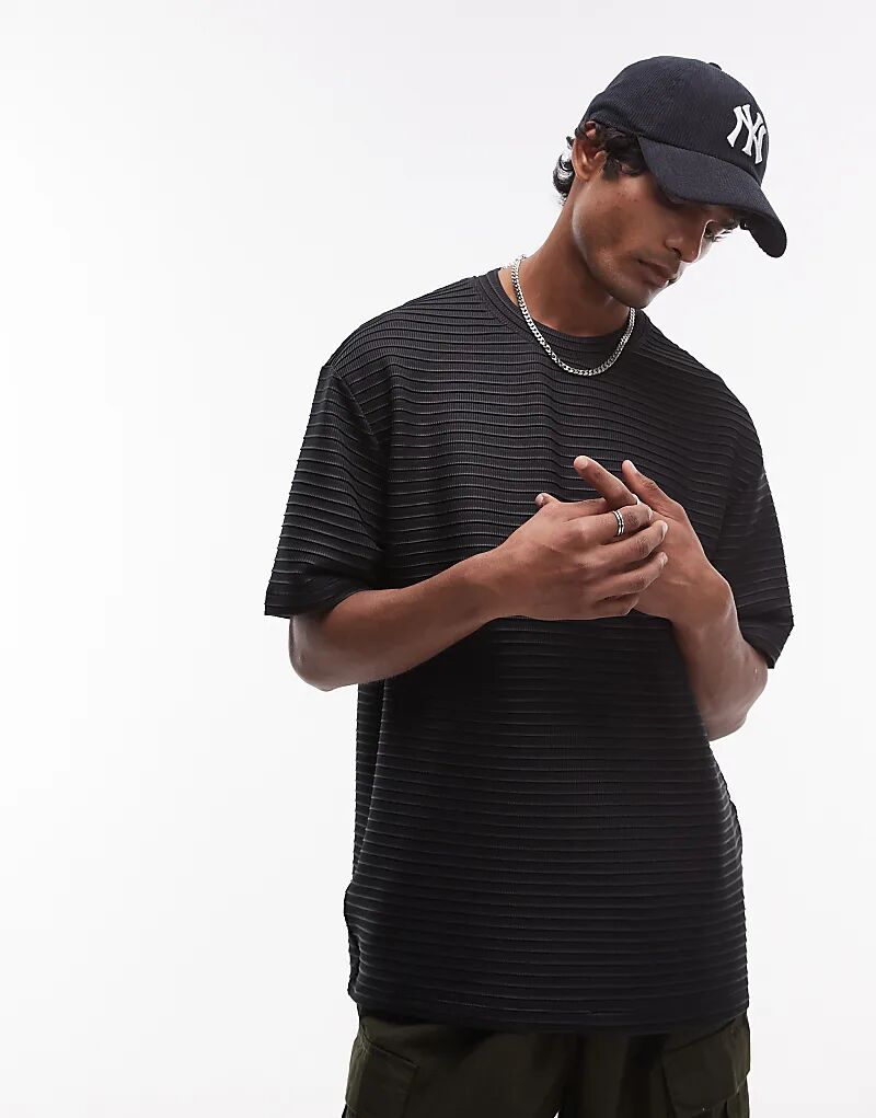 

Футболка свободного кроя в рубчик черного цвета Topman